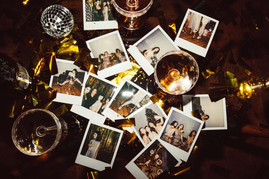 Photos from a roaring twenties party depicting people and party decor