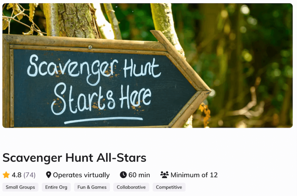 A screenshot of a Scavenger Hunt experience from the Thriver platform