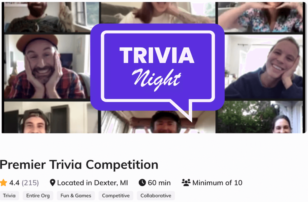 A screenshot of a Trivia experience from the Thriver platform